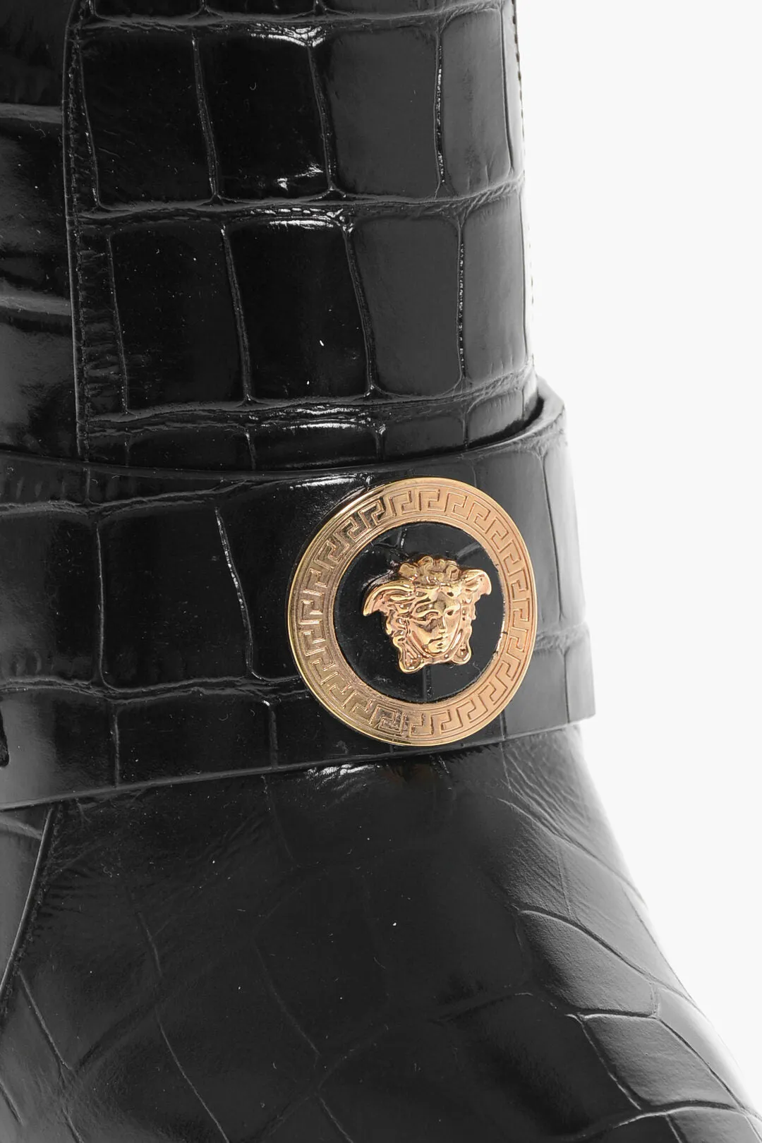 Versace Crocodile Effect Printed Leather Under The Knee Boots 11Cm