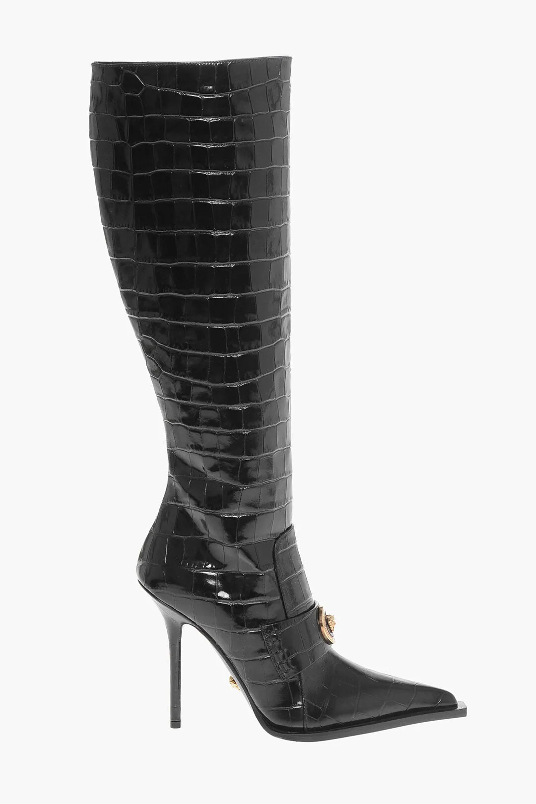 Versace Crocodile Effect Printed Leather Under The Knee Boots 11Cm