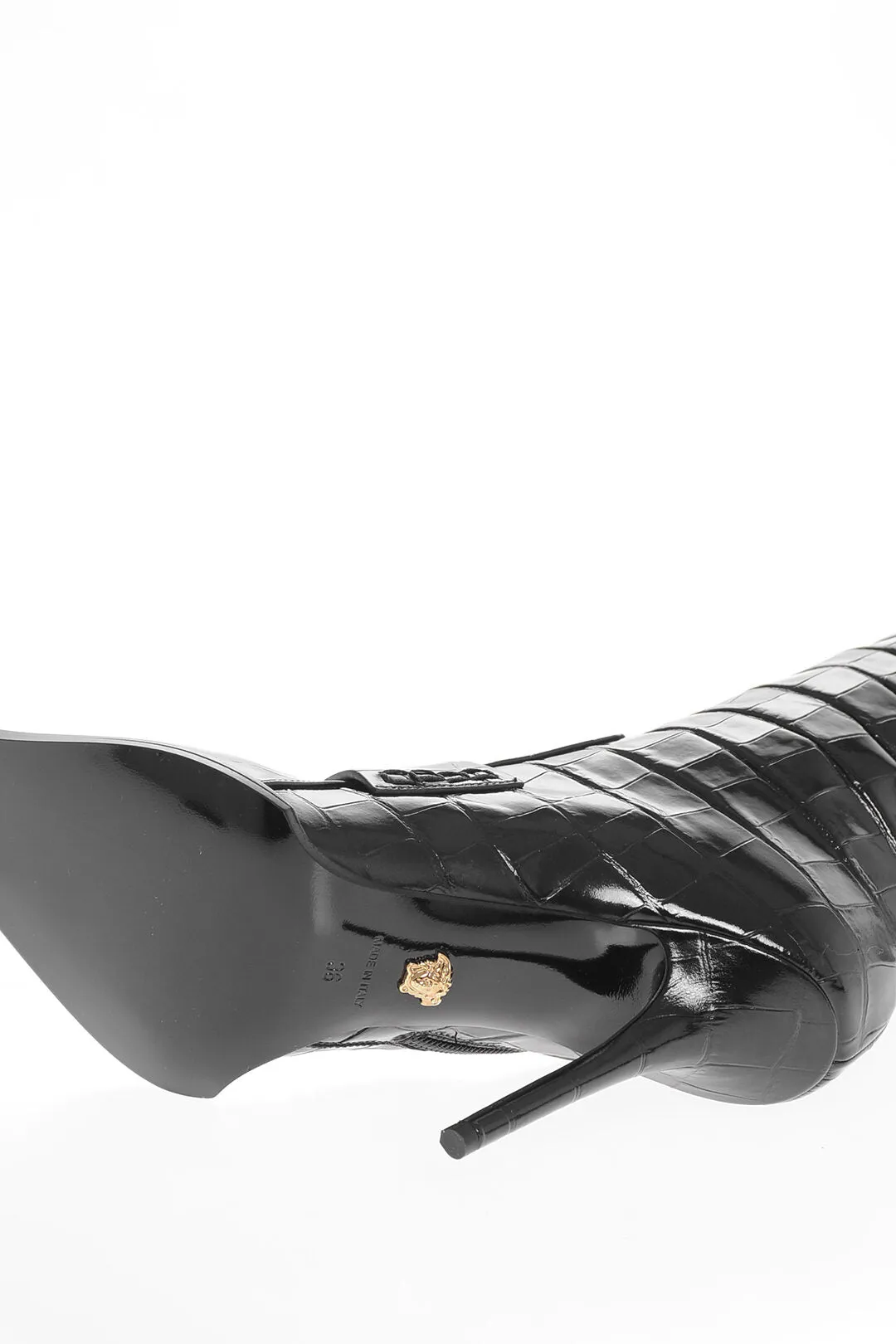 Versace Crocodile Effect Printed Leather Under The Knee Boots 11Cm