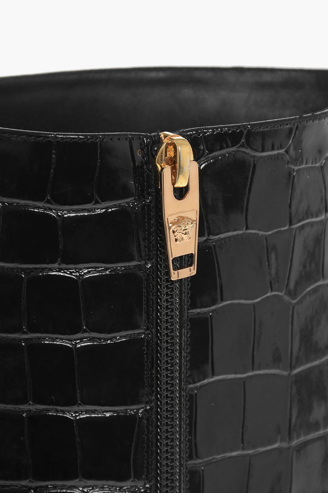 Versace Crocodile Effect Printed Leather Under The Knee Boots 11Cm