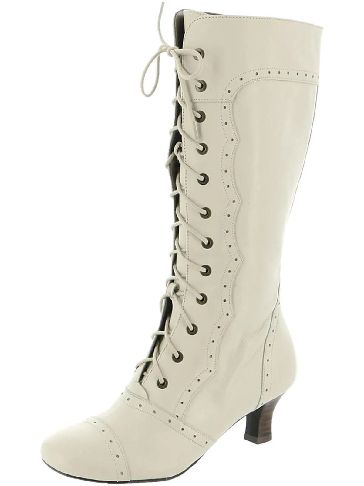 Vintage Womens Perforated Lace-Up Knee-High Boots