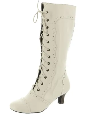 Vintage Womens Perforated Lace-Up Knee-High Boots