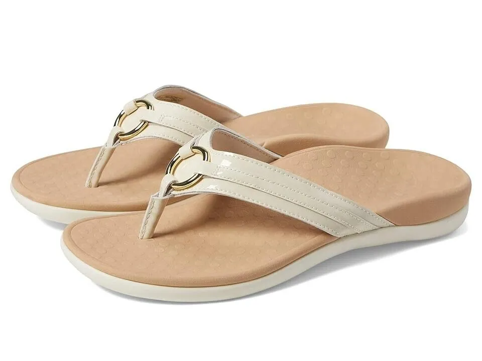 Vionic Aloe Flip Flop Women's Size 7 Cream Leather Thong Orthotic Sandals FZP035 (Cream,7)