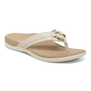Vionic Aloe Flip Flop Women's Size 7 Cream Leather Thong Orthotic Sandals FZP035 (Cream,7)
