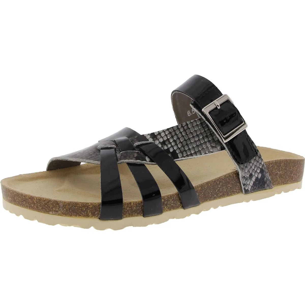 Warm Womens Snake Print Patent Leather Slide Sandals