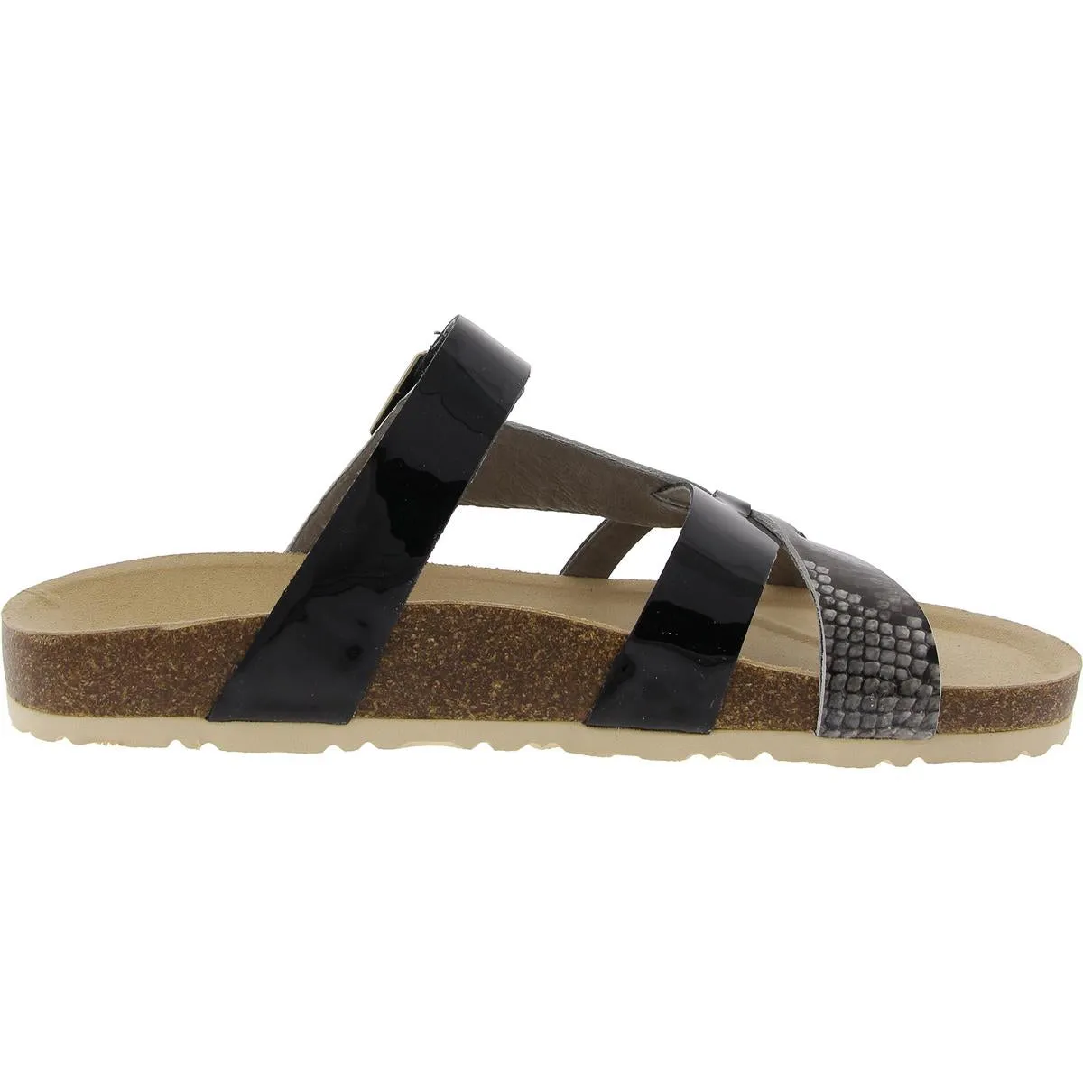 Warm Womens Snake Print Patent Leather Slide Sandals