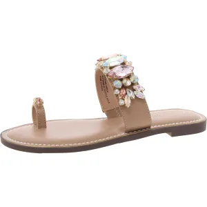 Weylin Womens Toe Loop Faux Leather Slide Sandals