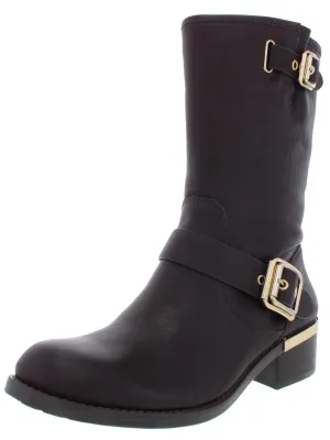 Windy Womens Buckle Moto Mid-Calf Boots