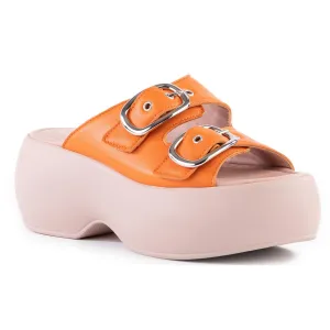Wisteria Womens Buckle Leather Slide Sandals