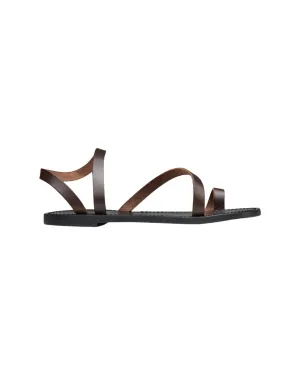Women Diagonal Strap Sandal In Dark Brown Leather