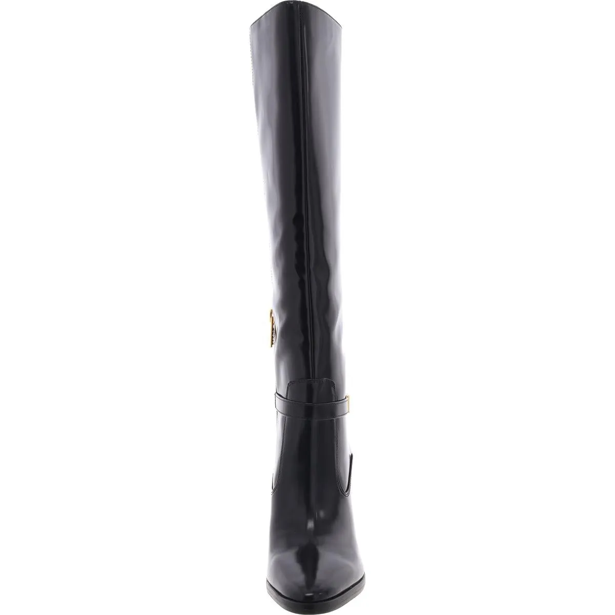 Womens Block Heel Faux Leather Knee-High Boots