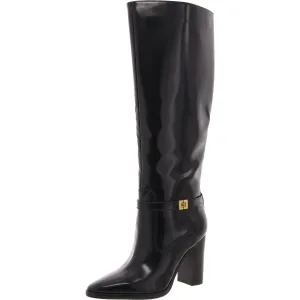 Womens Block Heel Faux Leather Knee-High Boots