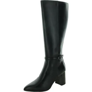 Womens Block Heel Faux Leather Knee-High Boots