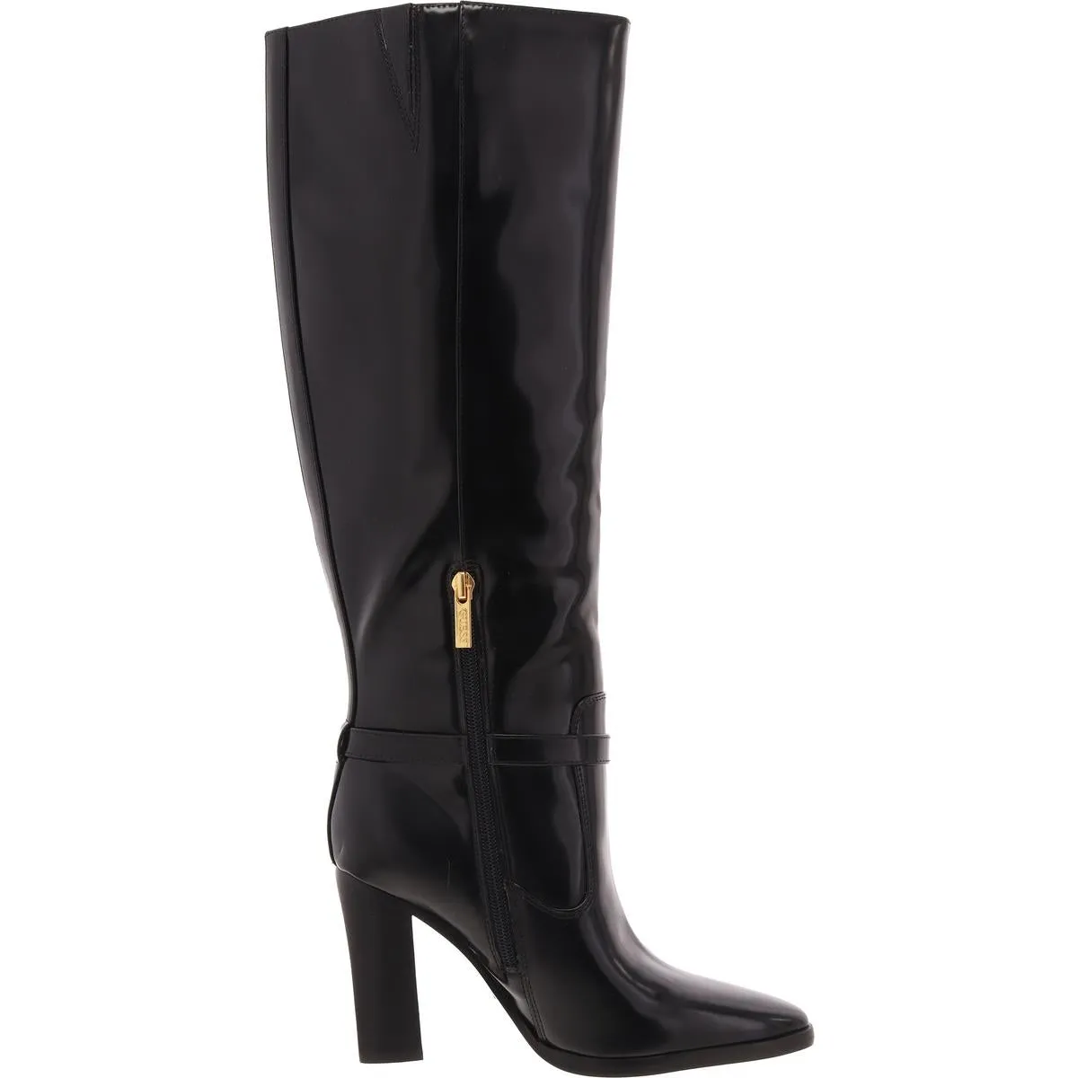 Womens Block Heel Faux Leather Knee-High Boots