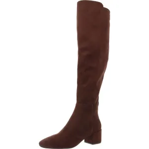 Womens Block Heel Faux Suede Knee-High Boots