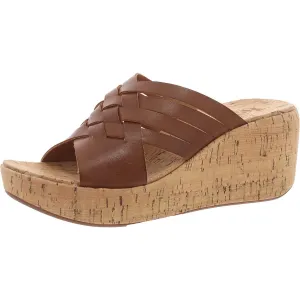 Womens Braided Faux Leather Wedge Sandals
