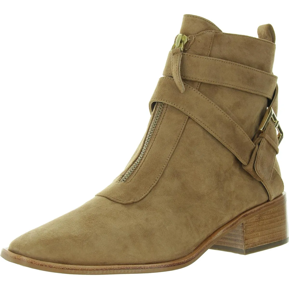 Womens Buckle Faux Suede Ankle Boots