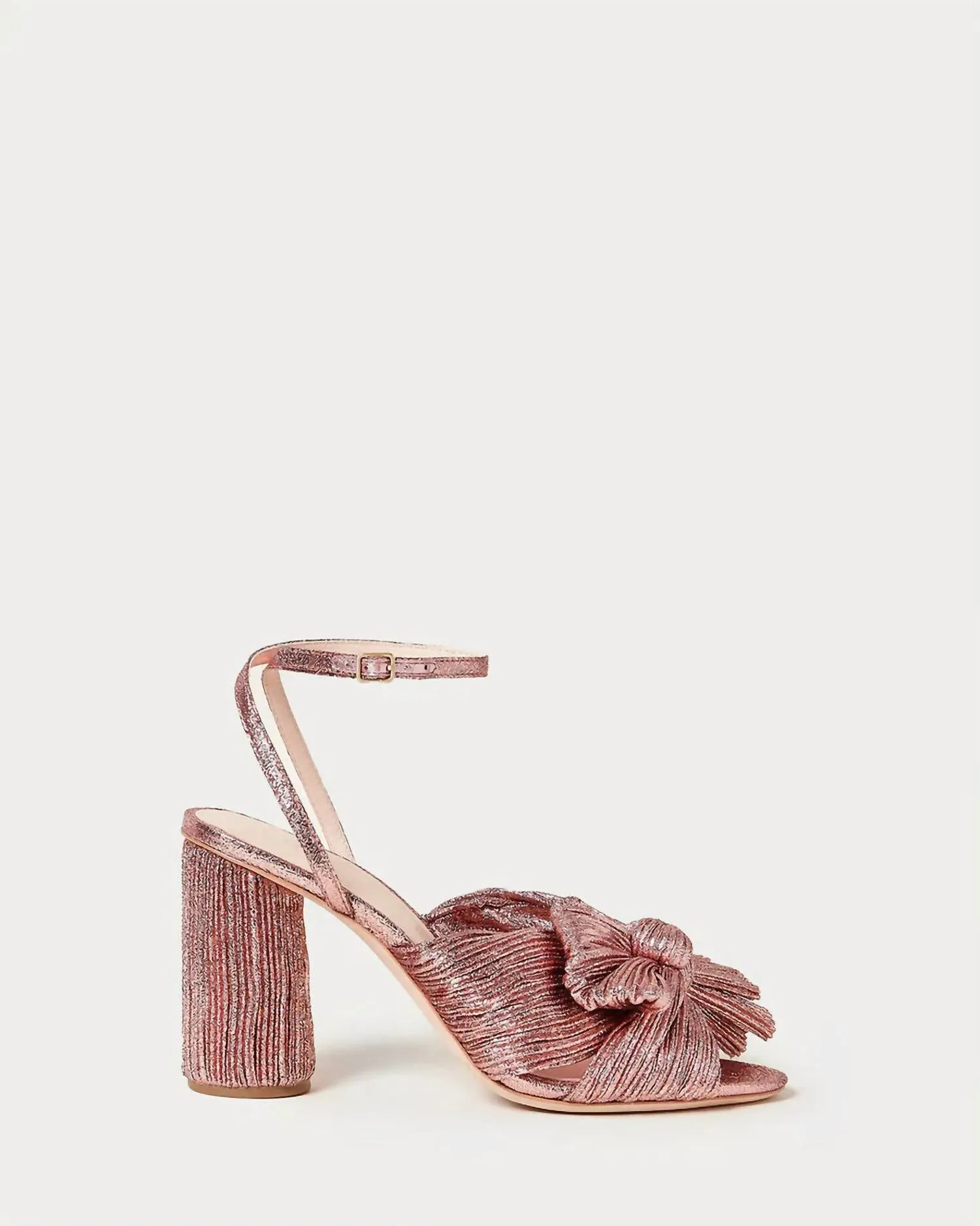 Women's Camellia Pleated Bow Heel Sandal In Metallic Rose