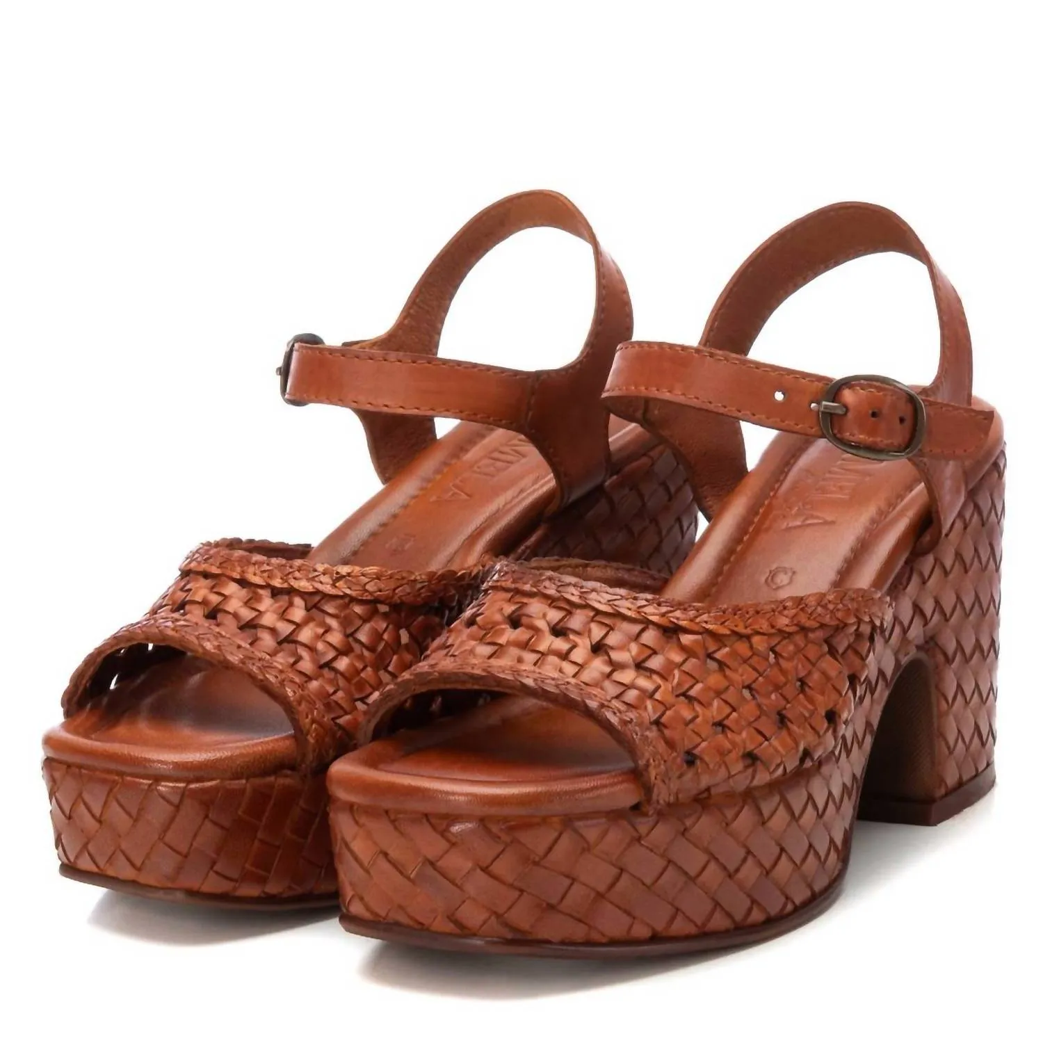 Women's Carmela Leather Heel Sandals In Camel