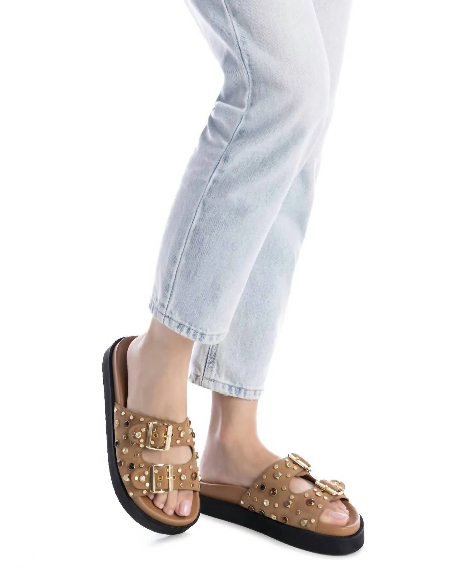 Women's Double Buckle Sandals In Camel