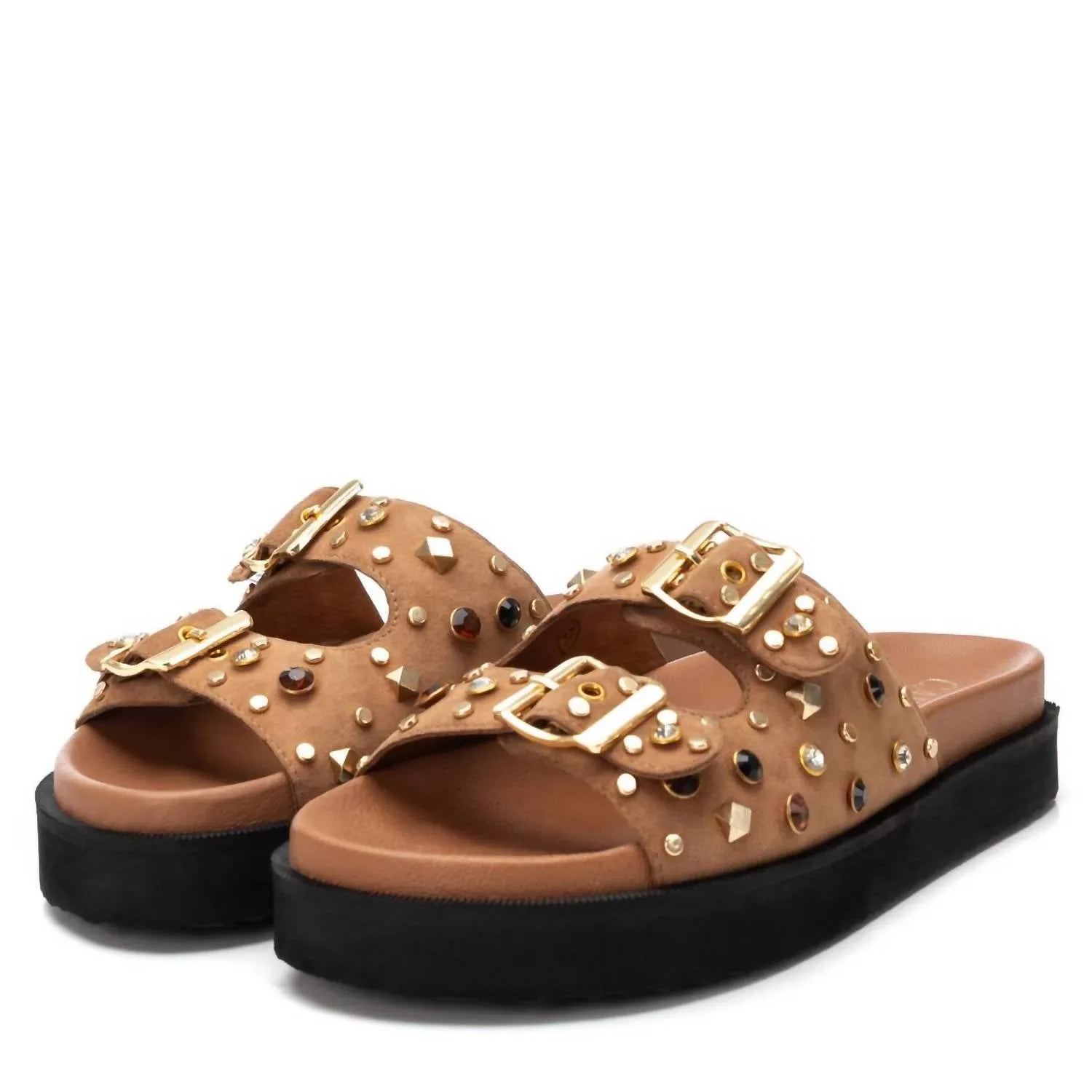 Women's Double Buckle Sandals In Camel