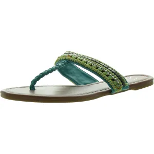 Womens Embellished Faux Leather Flip-Flops