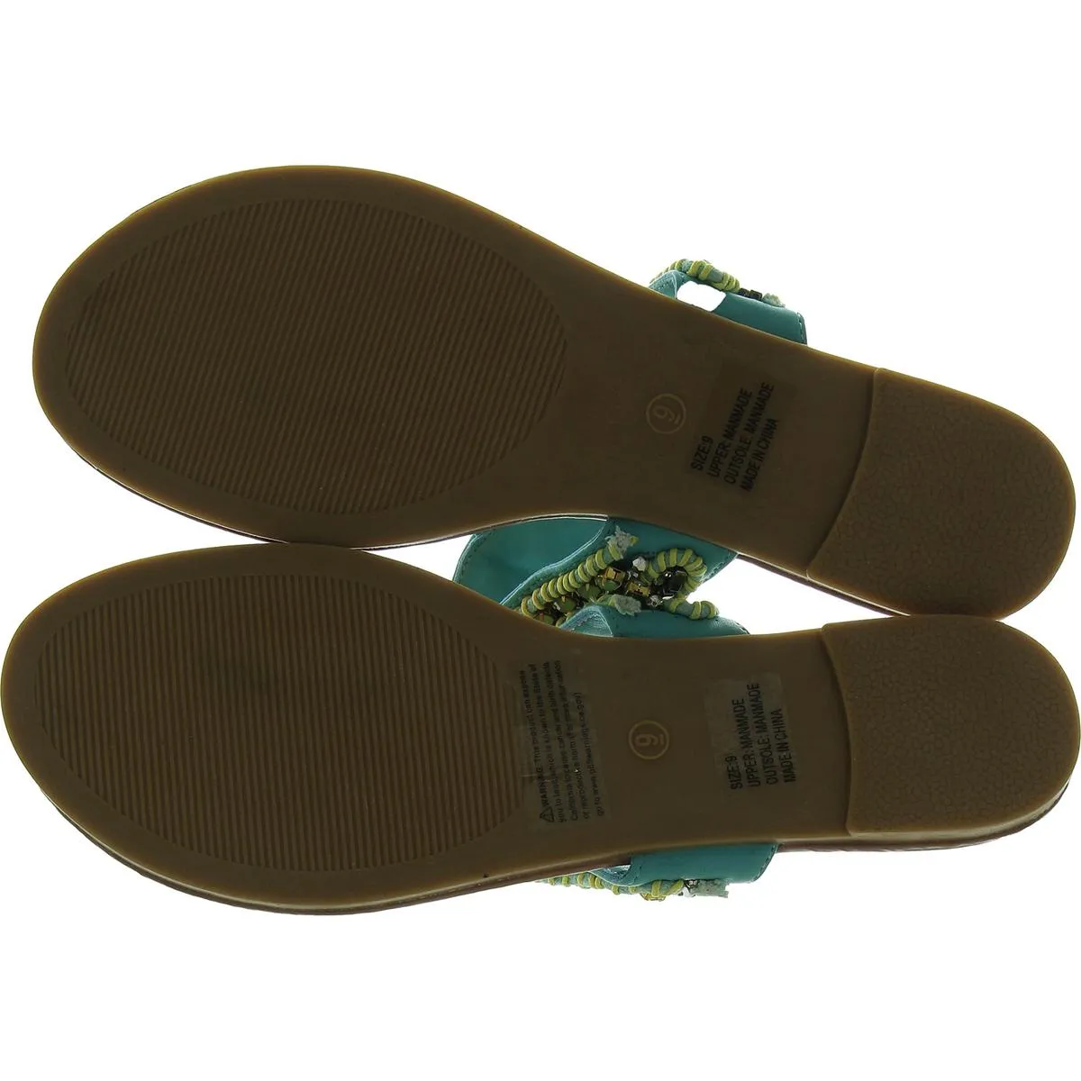 Womens Embellished Faux Leather Flip-Flops