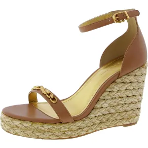 Womens Embellished Faux Leather Wedge Sandals