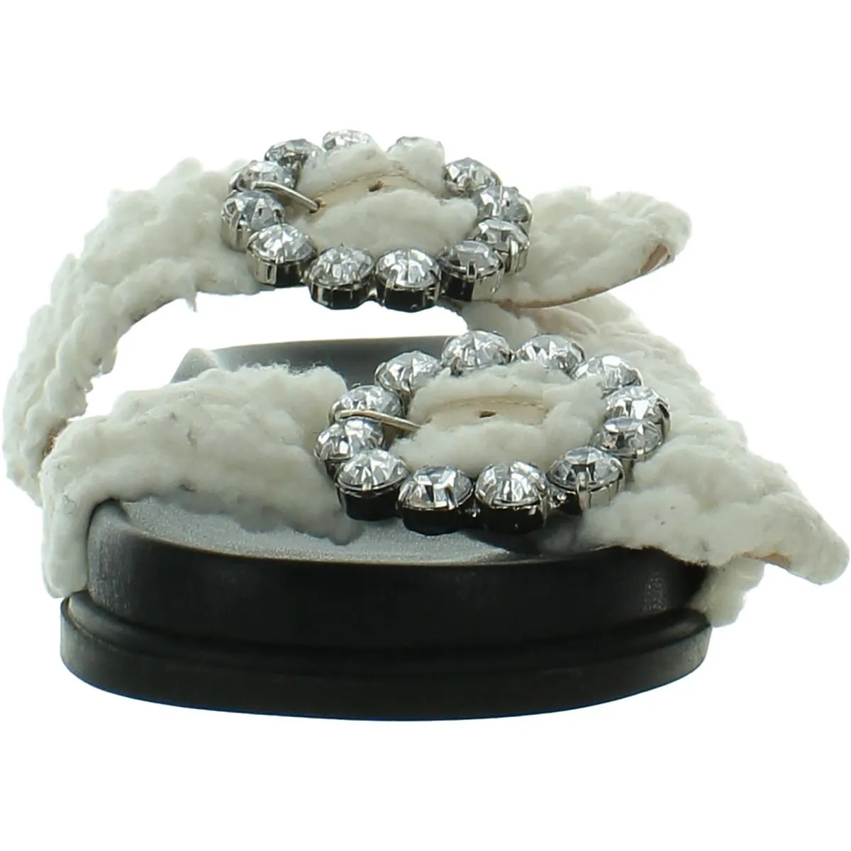 Womens Faux Fur Rhinestone Slide Sandals