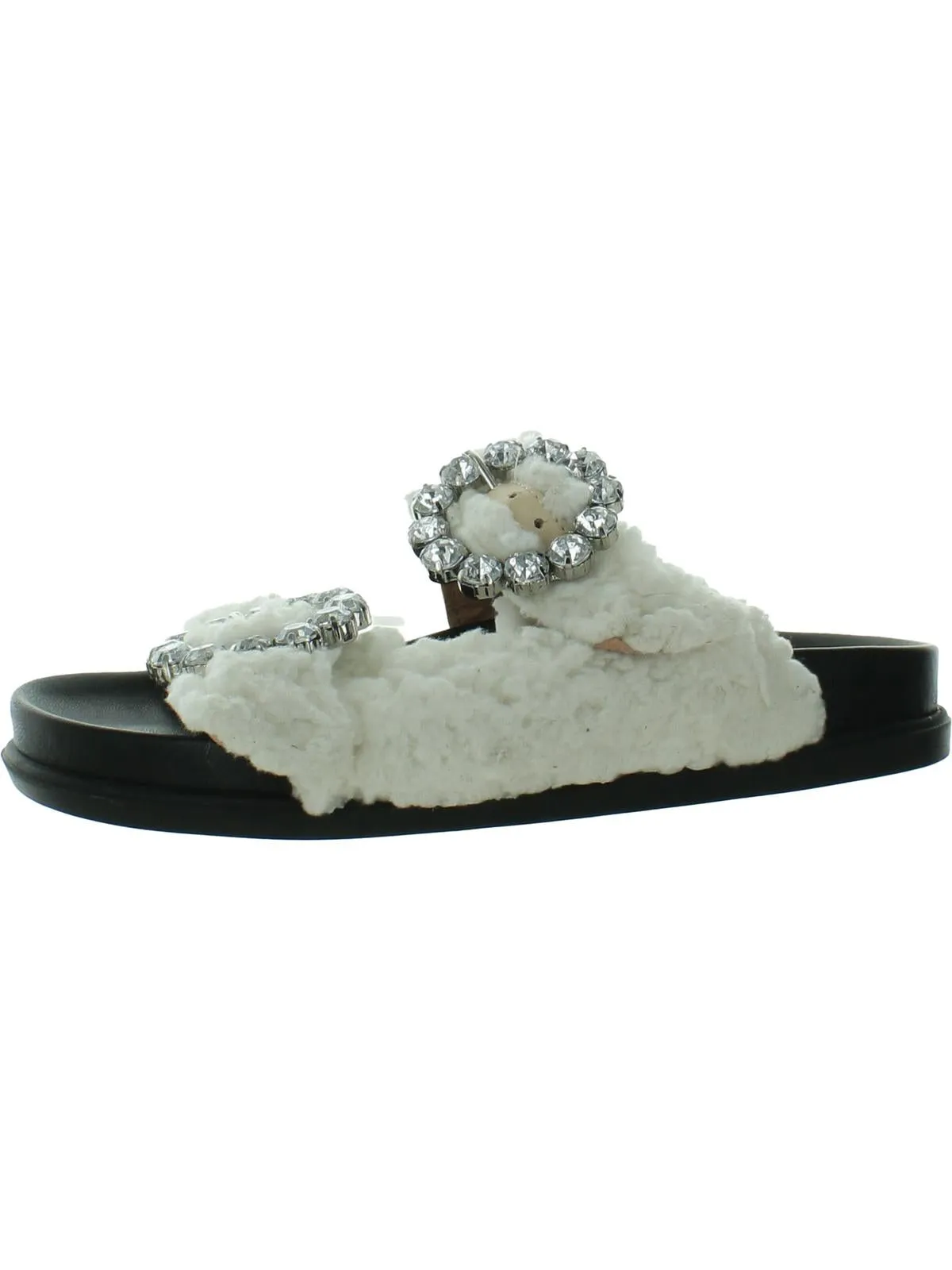 Womens Faux Fur Rhinestone Slide Sandals