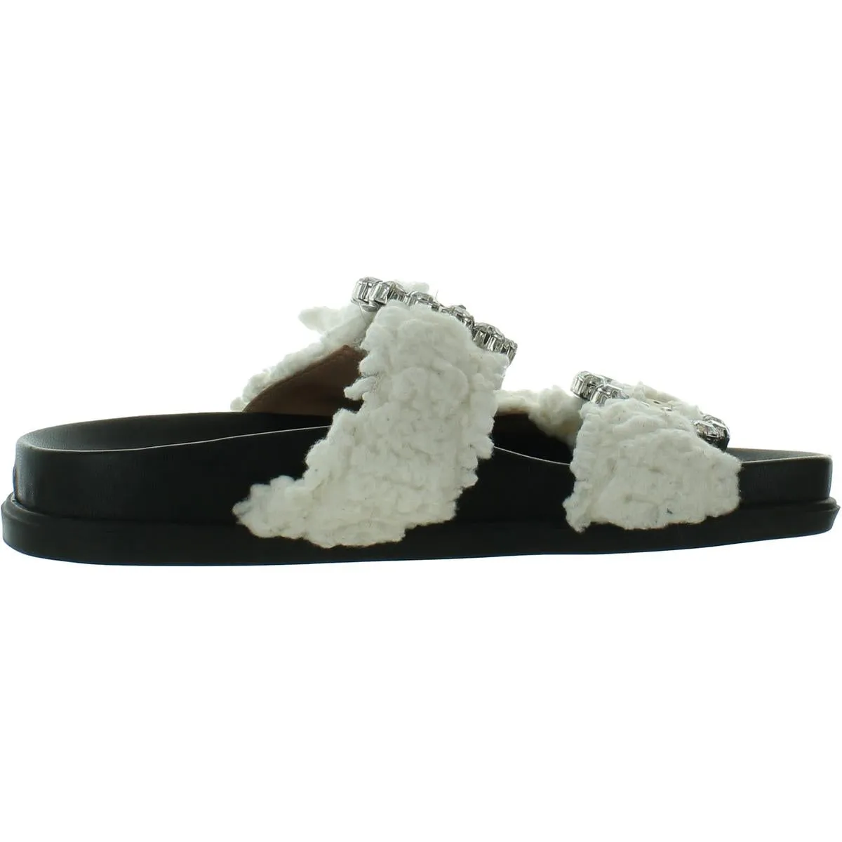 Womens Faux Fur Rhinestone Slide Sandals