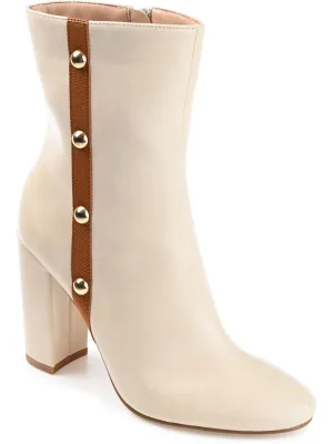 Womens Faux Leather Block Heel Ankle Boots