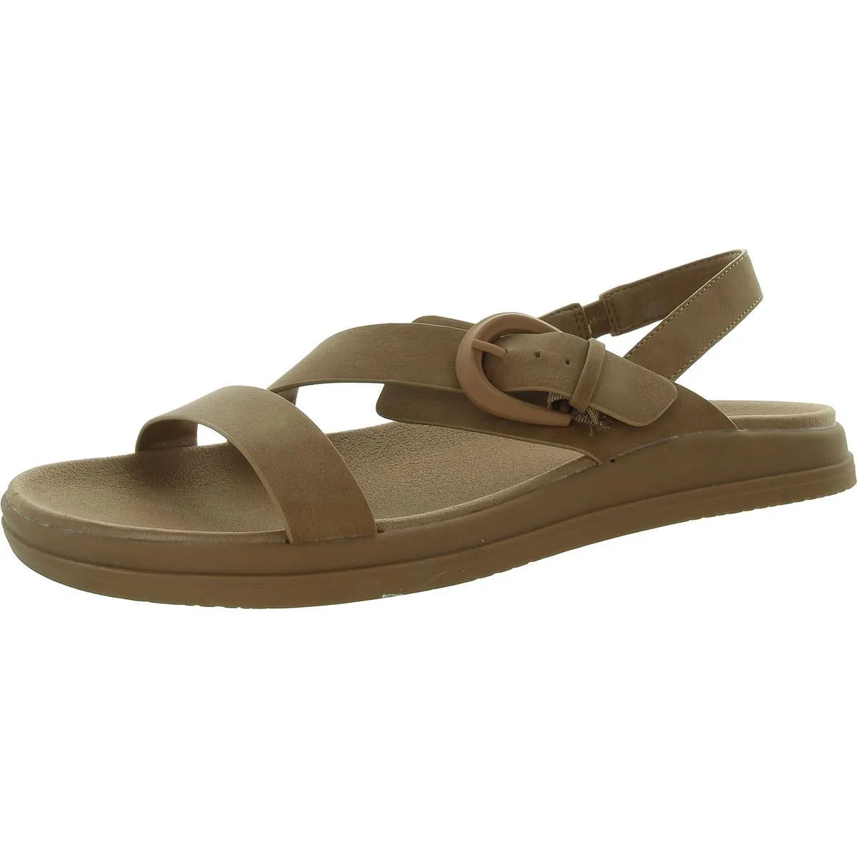 Womens Faux Leather Flat Slingback Sandals