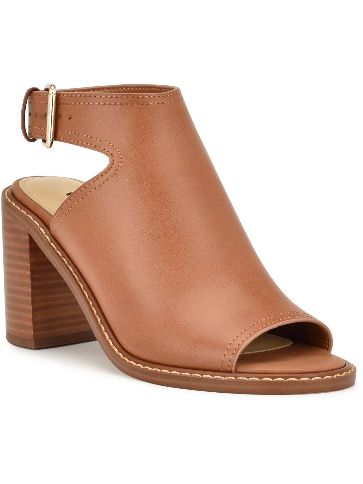 Womens Faux Leather Open Toe Block Heel