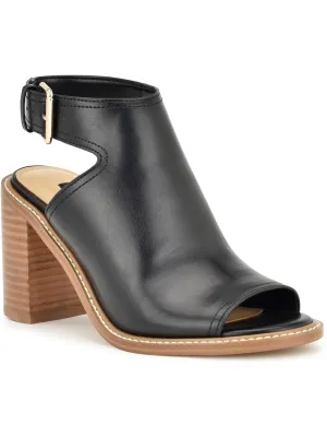 Womens Faux Leather Open Toe Block Heel