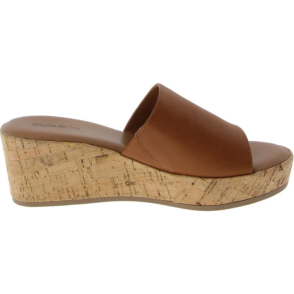 Womens Faux Leather Open Toe Mule Sandals
