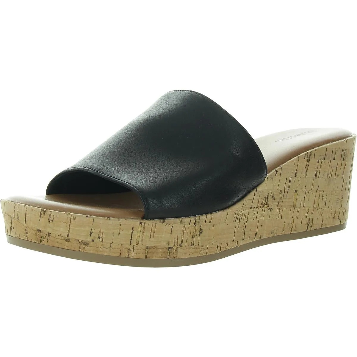 Womens Faux Leather Open Toe Mule Sandals