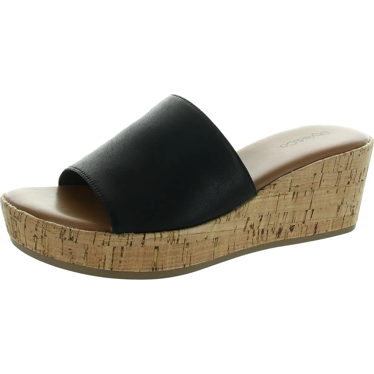 Womens Faux Leather Open Toe Mule Sandals