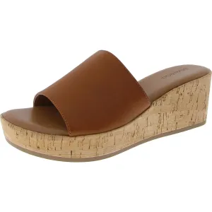 Womens Faux Leather Open Toe Mule Sandals