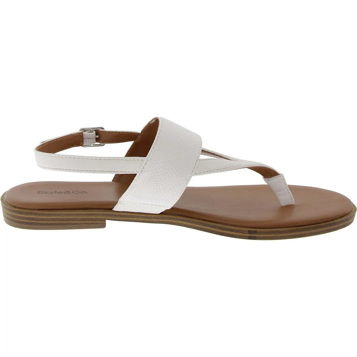 Womens Faux Leather Woven T-Strap Sandals