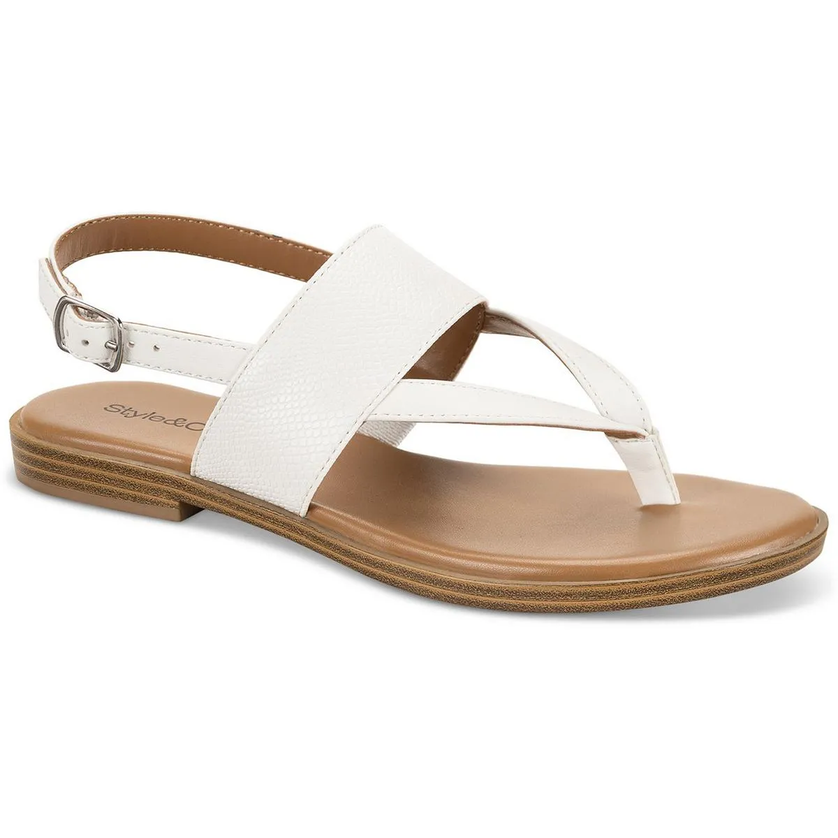 Womens Faux Leather Woven T-Strap Sandals