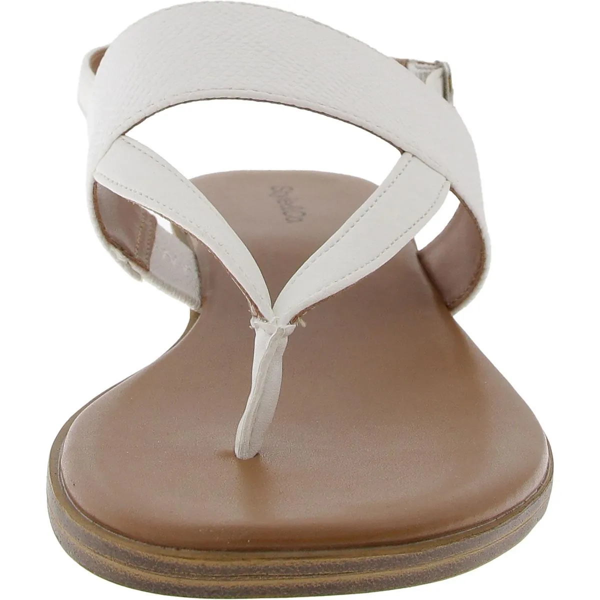 Womens Faux Leather Woven T-Strap Sandals