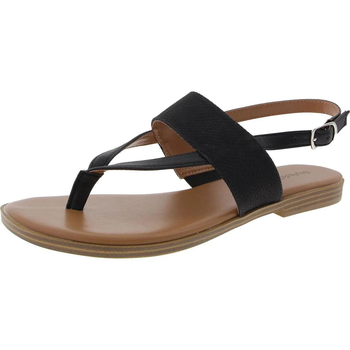 Womens Faux Leather Woven T-Strap Sandals