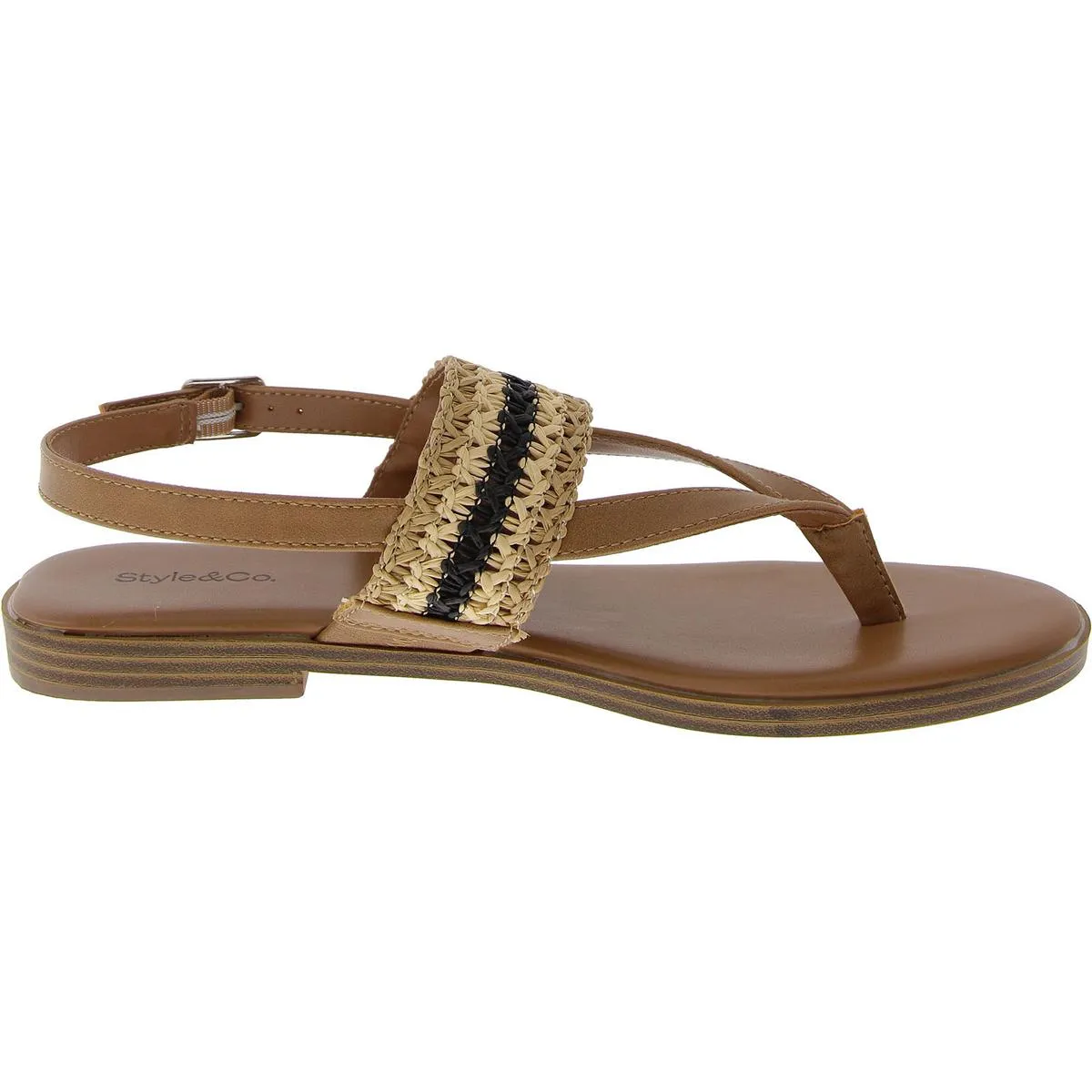Womens Faux Leather Woven T-Strap Sandals
