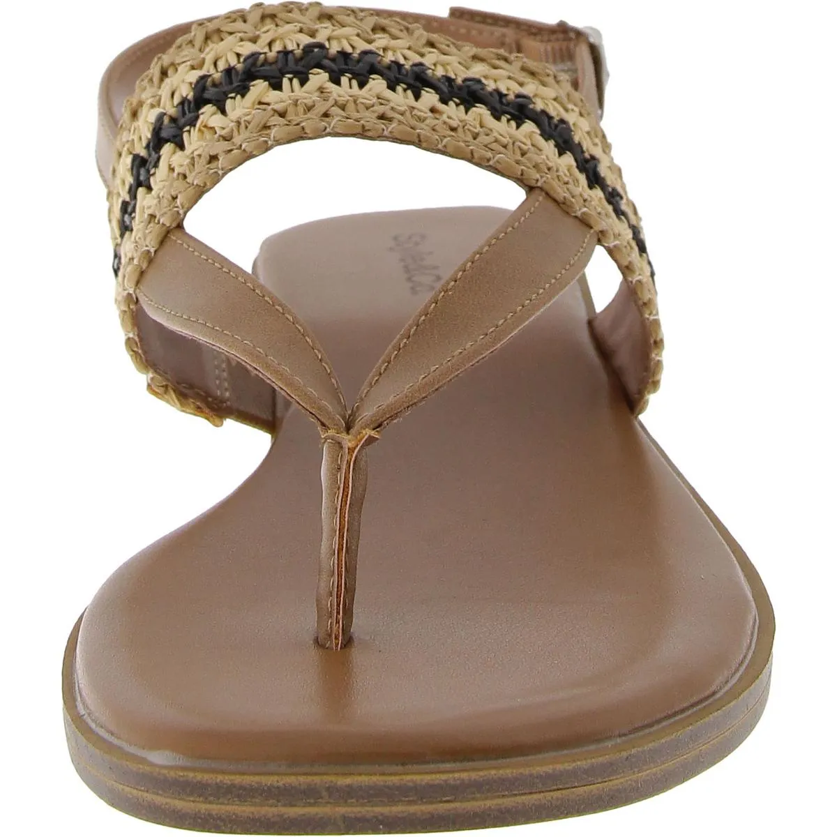 Womens Faux Leather Woven T-Strap Sandals