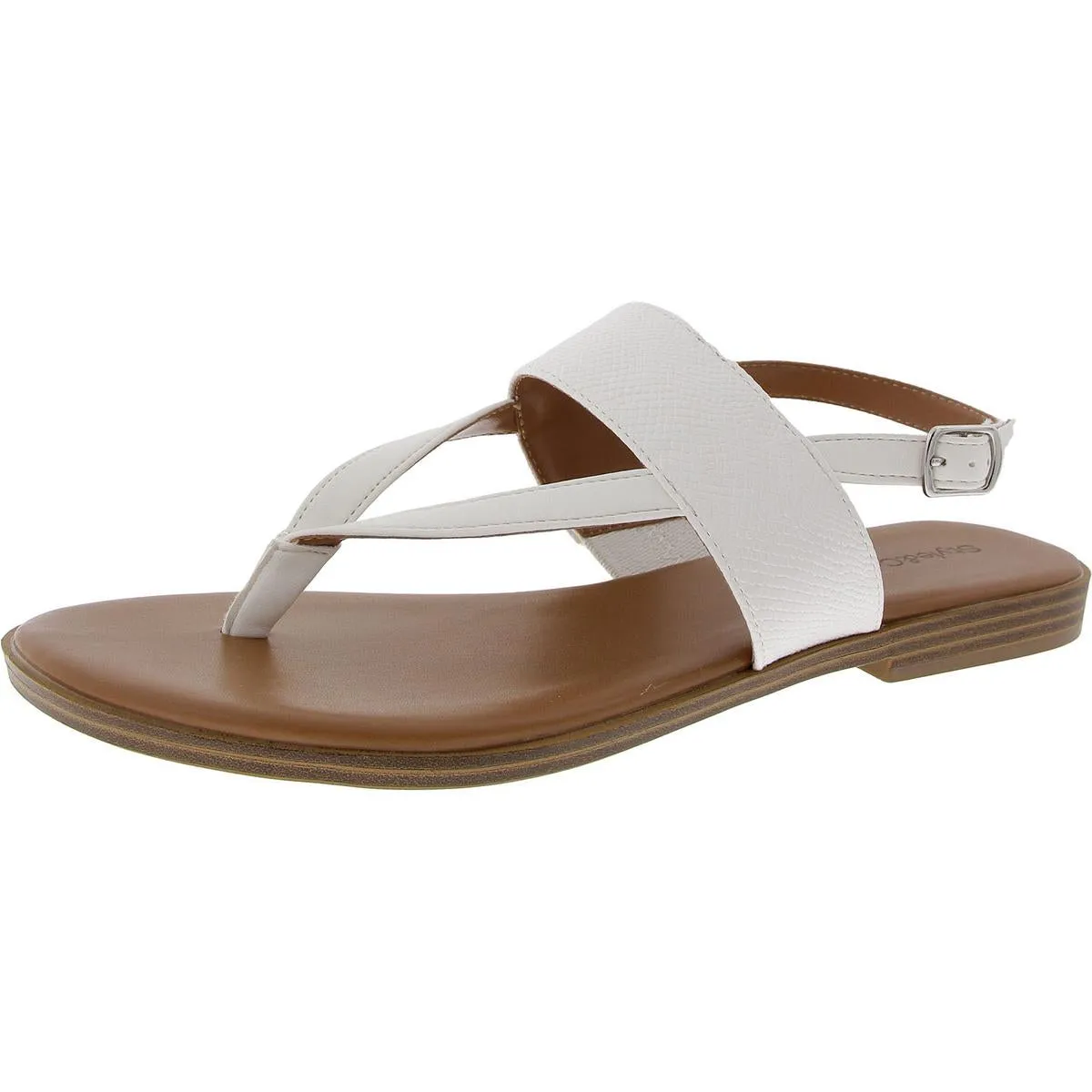 Womens Faux Leather Woven T-Strap Sandals