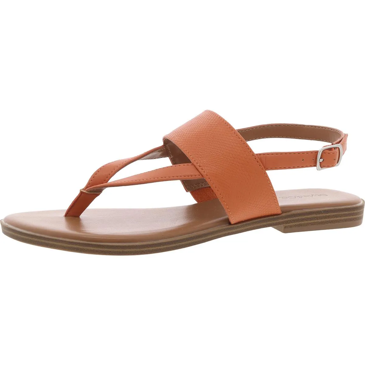 Womens Faux Leather Woven T-Strap Sandals