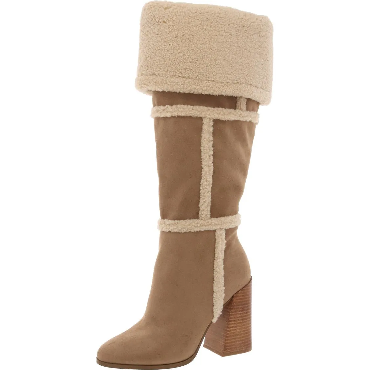 Womens Faux Suede Faux Fur Over-The-Knee Boots