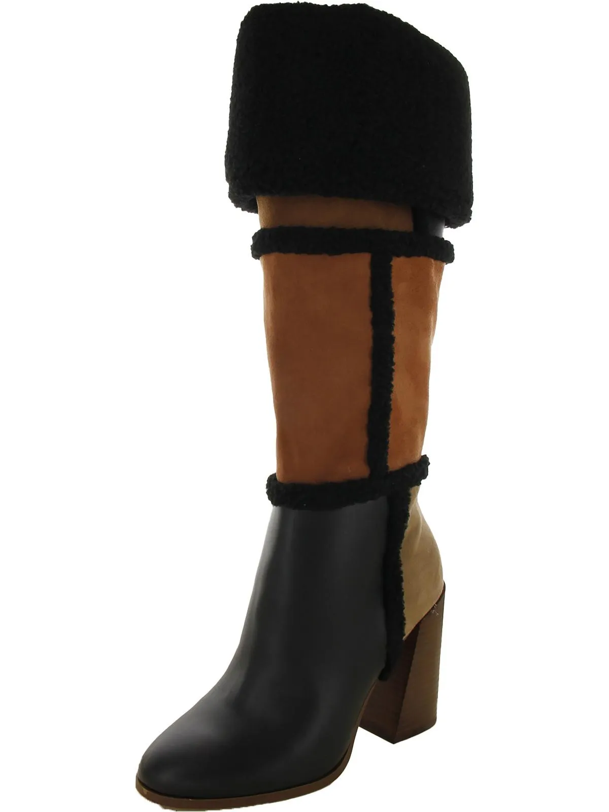 Womens Faux Suede Faux Fur Over-The-Knee Boots