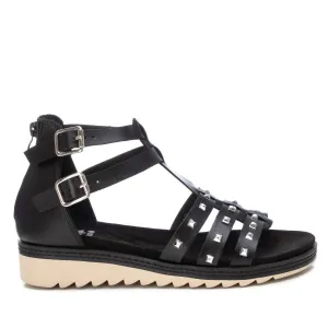 Women's Flat Sandals With Gold Studs In Black